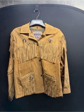 VTG Oversized Excelled Suede Fringe Jacket Western Cowboy Concho USA Mens Medium